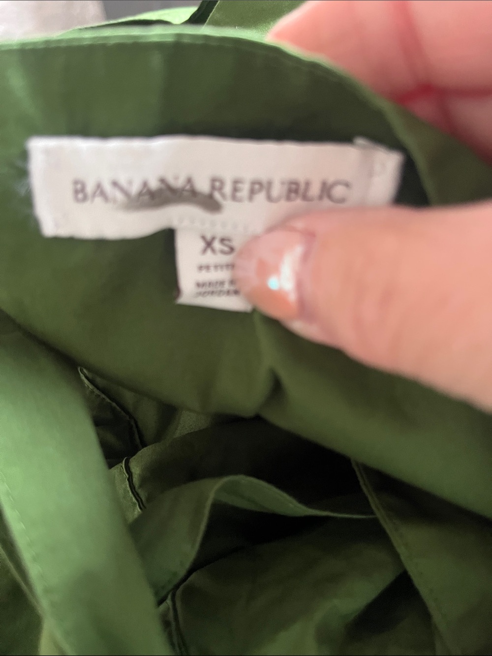 NWOT-Banana Republic Green Twisted Shoulder Poplin Maxi Dress, Extra Small Petit - Picture 10 of 10